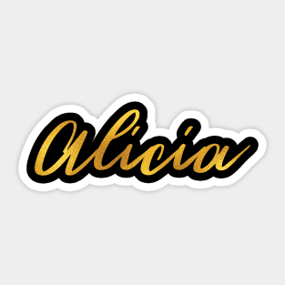 Alicia Name Hand Lettering in Faux Gold Letters Sticker